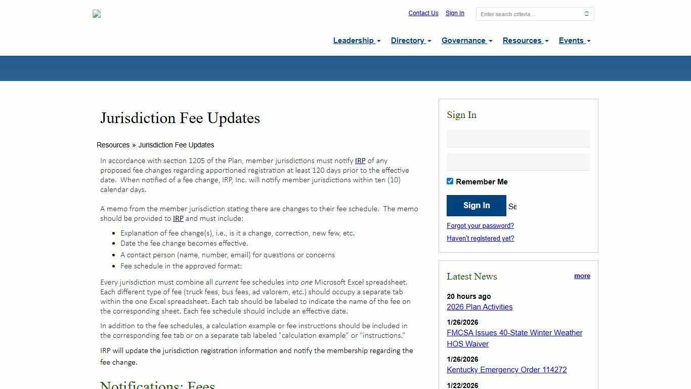 Jurisdiction Fee Schedules - International Registration Plan, Inc.