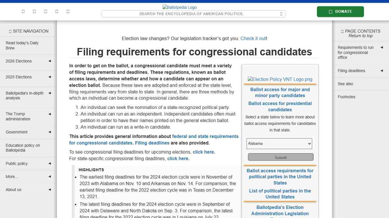 Filing requirements for congressional candidates - Ballotpedia