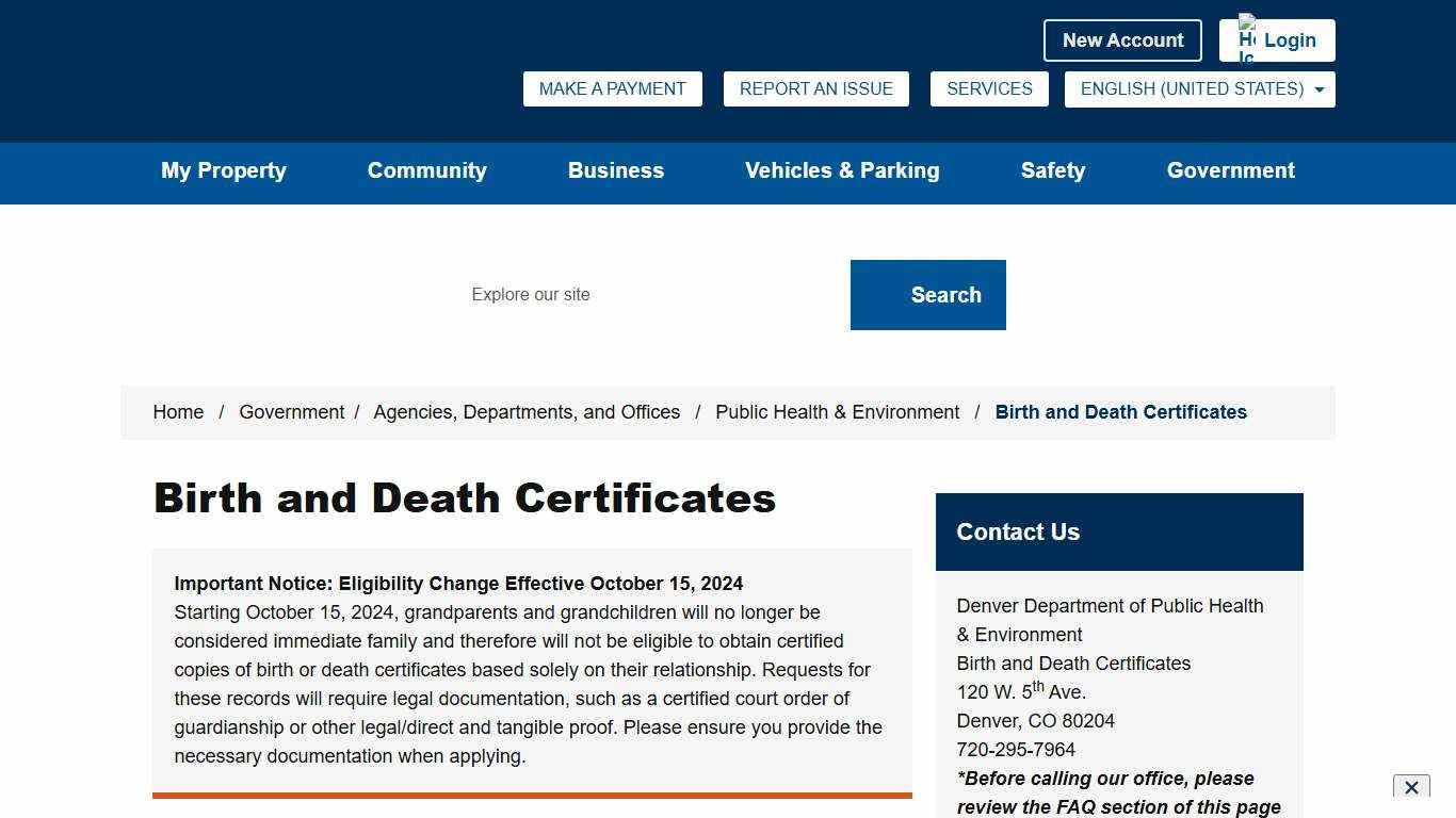 Birth and Death Certificates - City and County of Denver